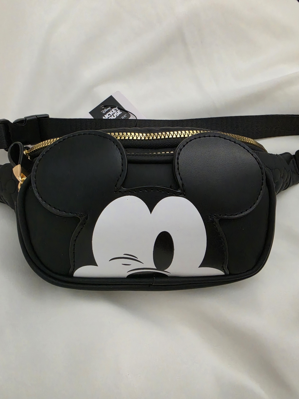Disney x Primark Mickey Mouse Black Quilted Fanny Pack 3D Ear Waist Belt Bag - Picture 2 of 11